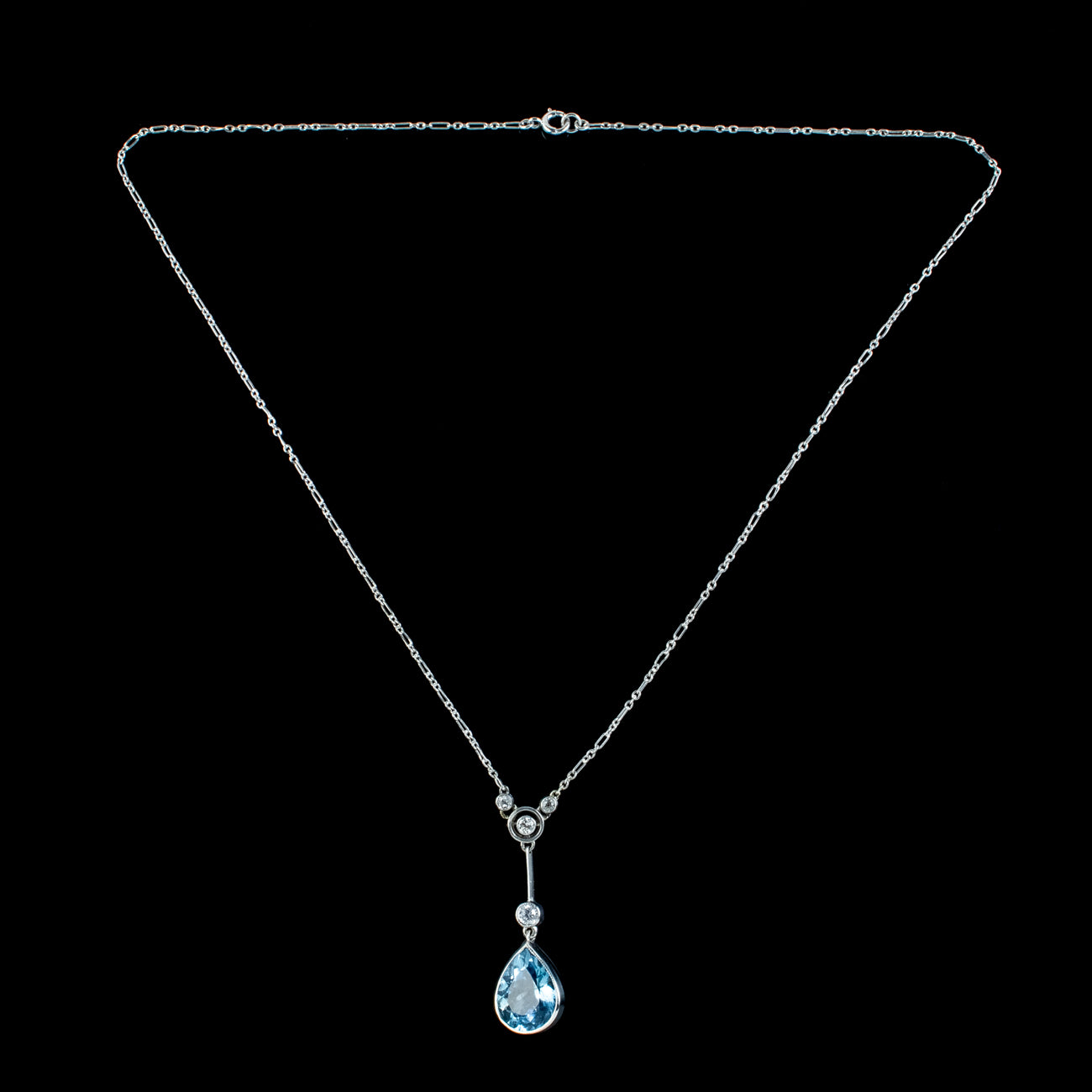 Antique Edwardian Aquamarine Diamond  Lavaliere Necklace 5ct Aqua With Box