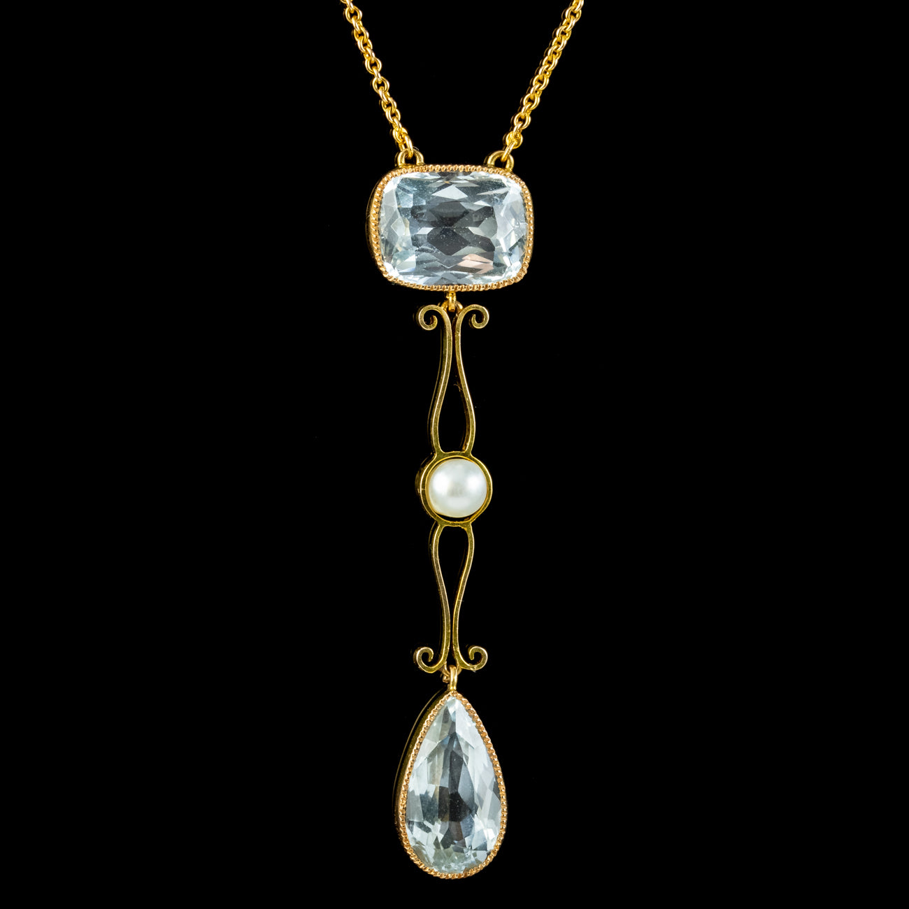 Antique Edwardian Aquamarine Pearl Lavaliere Necklace 15Ct Gold Circa 1915 Secondary image