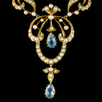 Antique Edwardian Aquamarine Pearl Lavaliere Necklace 15ct Gold