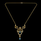 Antique Edwardian Aquamarine Pearl Lavaliere Necklace 15ct Gold