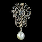 Antique Edwardian Diamond Pearl Brooch 5ct Of Diamond