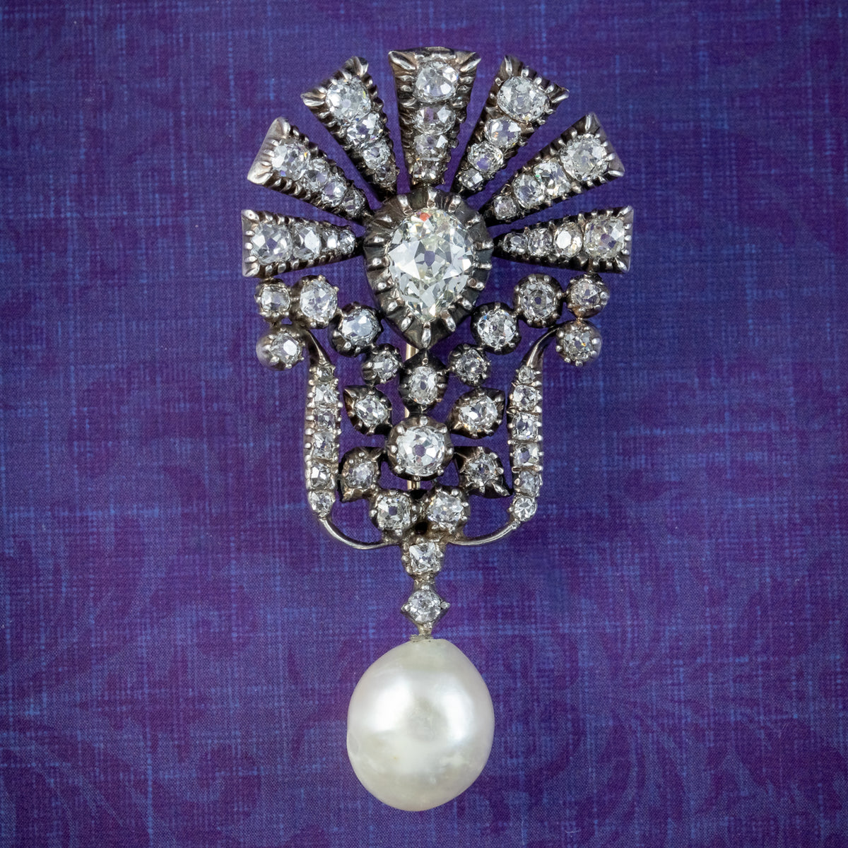 Antique Edwardian Diamond Pearl Brooch 5ct Of Diamond Main image