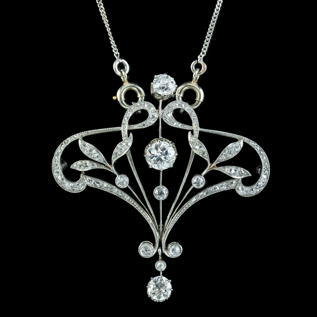 Antique Edwardian Diamond Pendant Necklace Platinum 2.5ct Of Diamond Secondary image