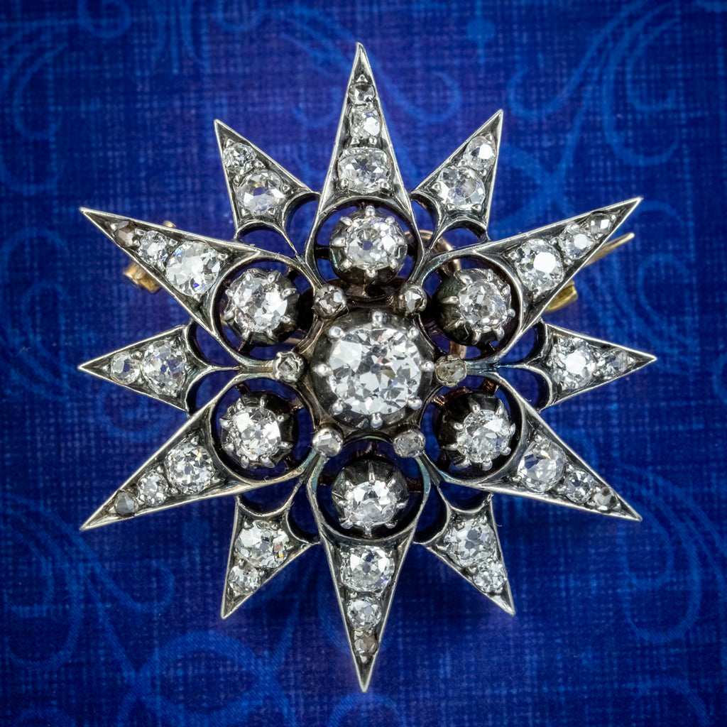 Antique Edwardian Diamond Star Brooch 3.30ct Of Diamond Circa 1910