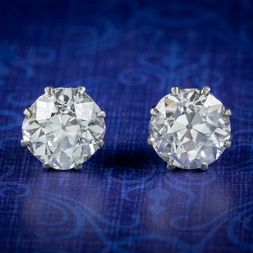 Antique Edwardian Diamond Stud Earrings 3.40ct Diamond Circa 1901 With Cert