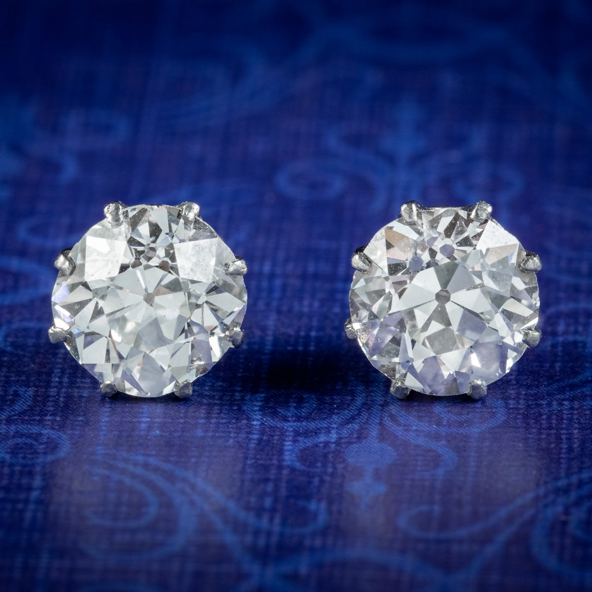 Antique Edwardian Diamond Stud Earrings 3.40ct Diamond Circa 1901 With Cert