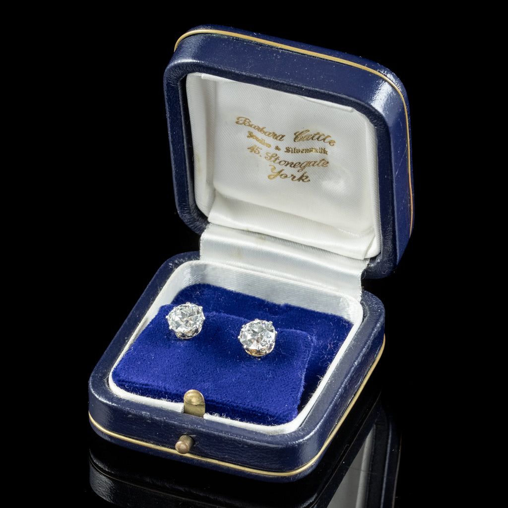 Antique Edwardian Diamond Stud Earrings 3.40ct Diamond Circa 1901 With Cert