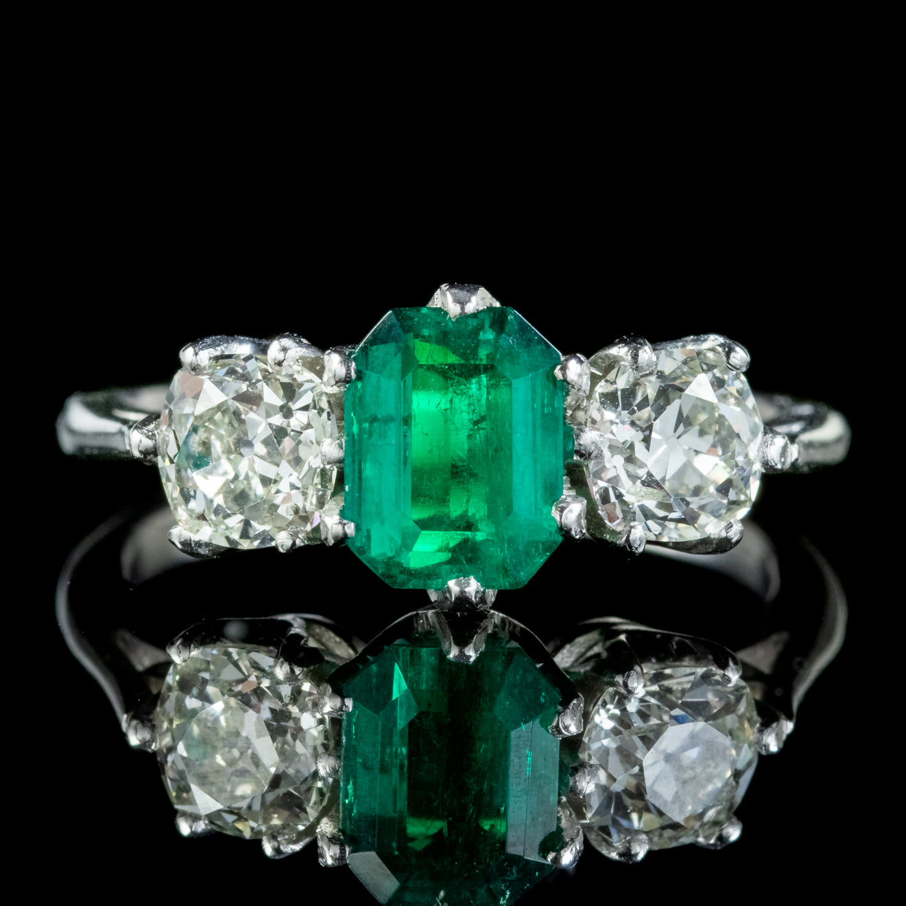 ANTIQUE EDWARDIAN EMERALD DIAMOND RING 1.19CT COLOMBIAN EMERALD WITH CERT Secondary image