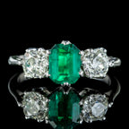 Antique Edwardian Emerald Diamond Ring 1.19ct Colombian Emerald With Cert