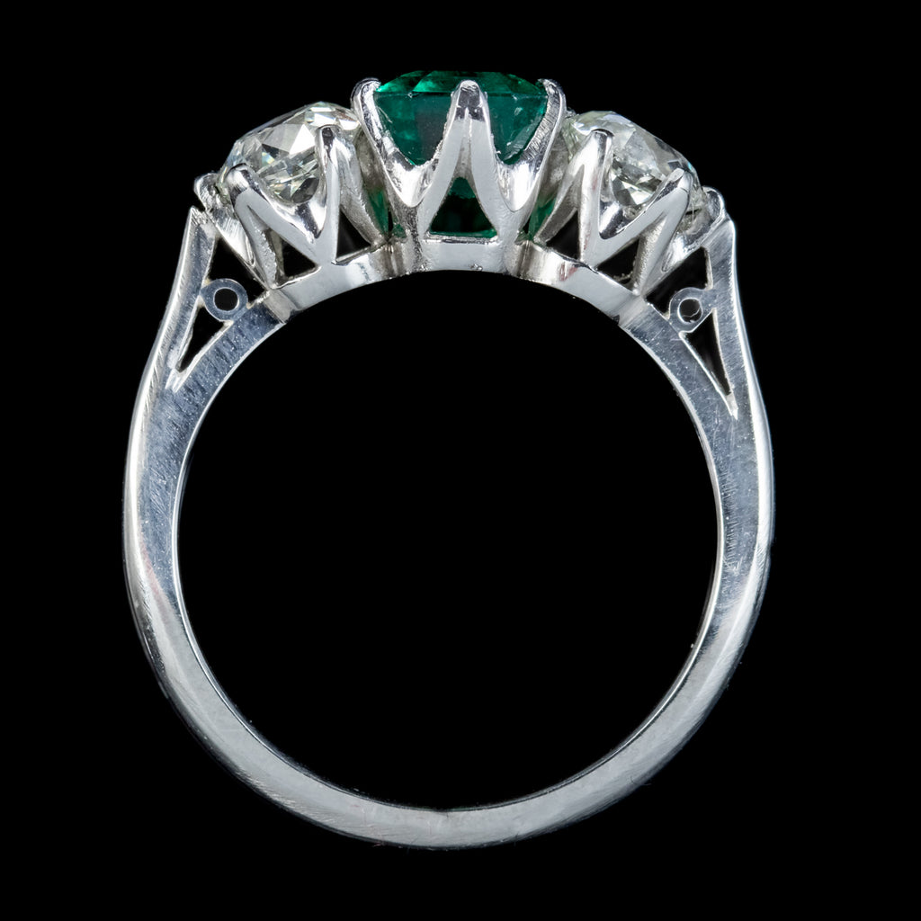 Antique Edwardian Emerald Diamond Ring 1.19ct Colombian Emerald With Cert