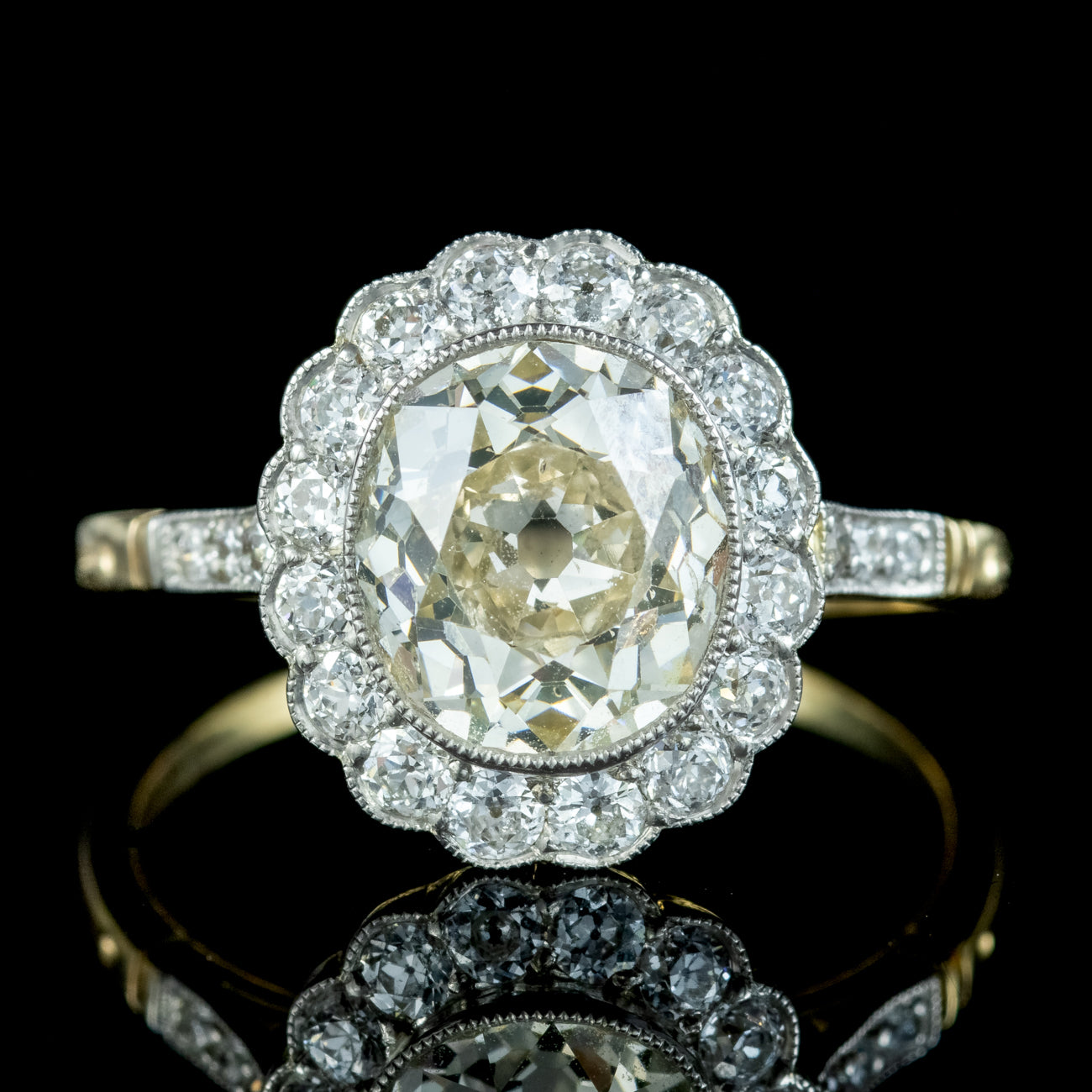 Antique Edwardian Fancy Diamond Cluster Ring 3ct Of Diamond With Cert Secondary image