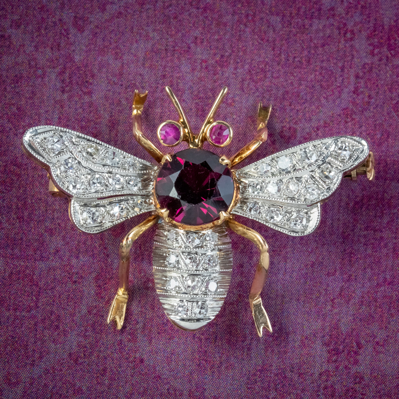 Antique Edwardian French Bee Brooch Diamond Garnet Ruby Main image