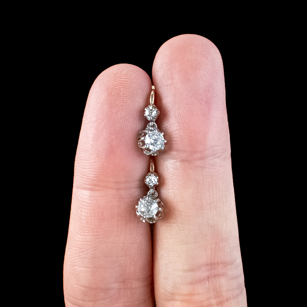 Antique Edwardian French Diamond Earrings 18ct Gold 0.62ct Total 