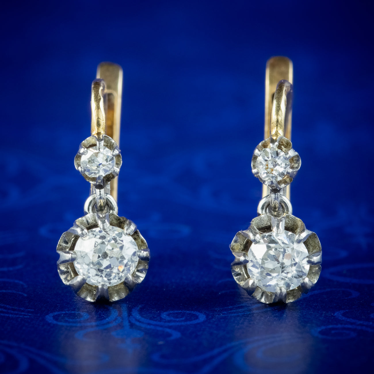 Antique Edwardian French Diamond Earrings 18ct Gold 0.62ct Total  Main image