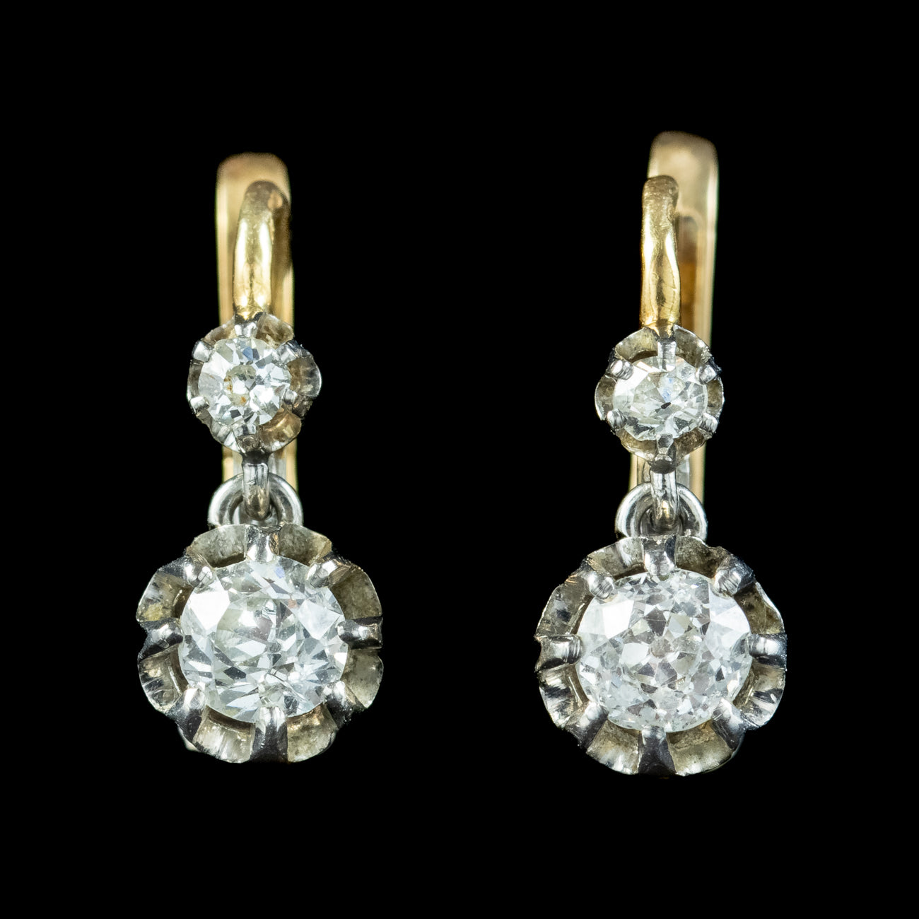 Antique Edwardian French Diamond Earrings 18ct Gold 0.62ct Total Secondary image