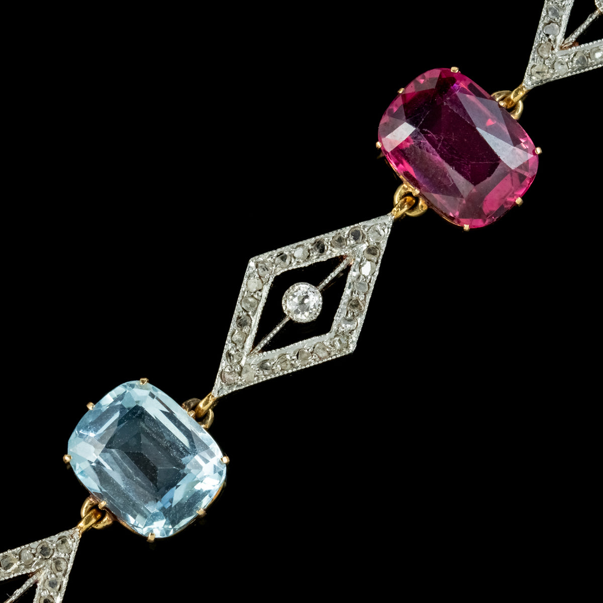 Antique Edwardian French Diamond Gemstone Bracelet 18ct Gold With Cert