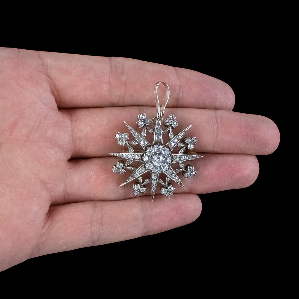 Antique Edwardian Garrard Diamond Star Pendant Brooch 3.85ct Total
