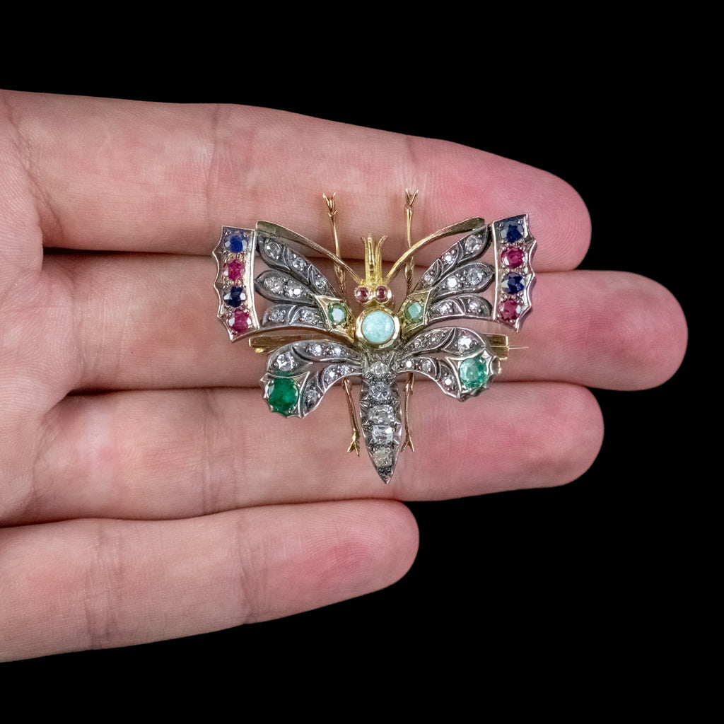 Antique Edwardian Gemstone Butterfly Brooch Circa 1905 Boxed