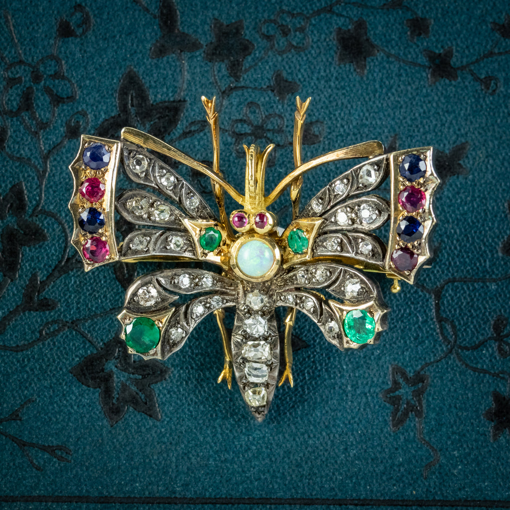 Antique Edwardian Gemstone Butterfly Brooch Circa 1905 Boxed