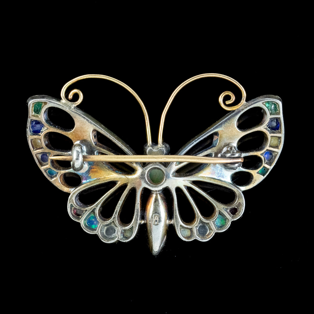 Antique Edwardian Gemstone Butterfly Brooch With Box