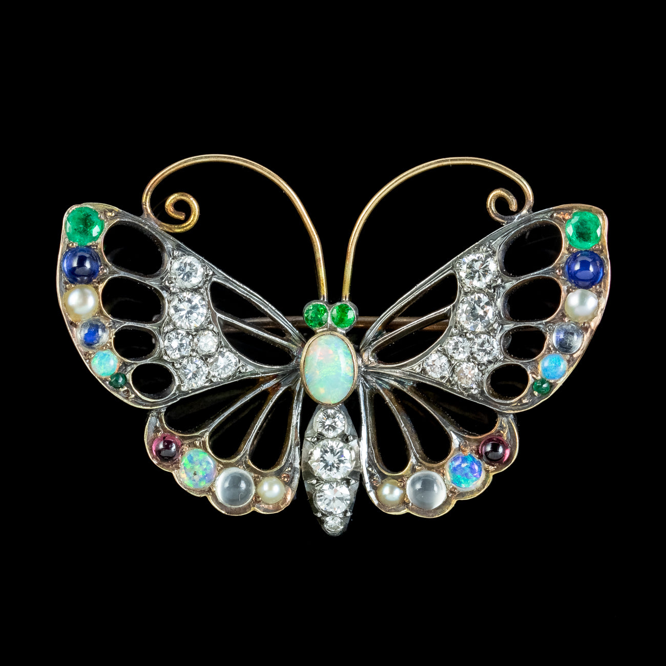 Antique Edwardian Gemstone Butterfly Brooch With Box