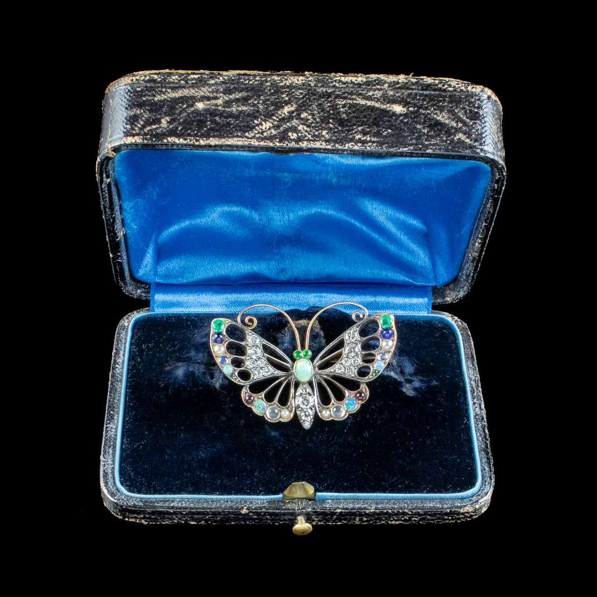 Antique Edwardian Gemstone Butterfly Brooch With Box