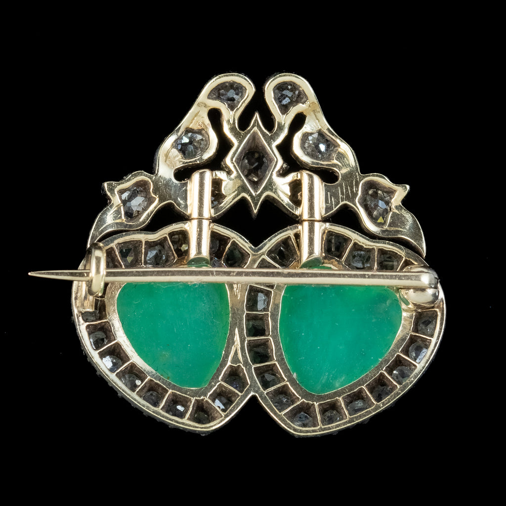 Antique Edwardian Green Chalcedony Diamond Entwined Heart Brooch 
