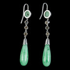 Antique Edwardian Jade Diamond Drop Earrings Platinum Circa 1915