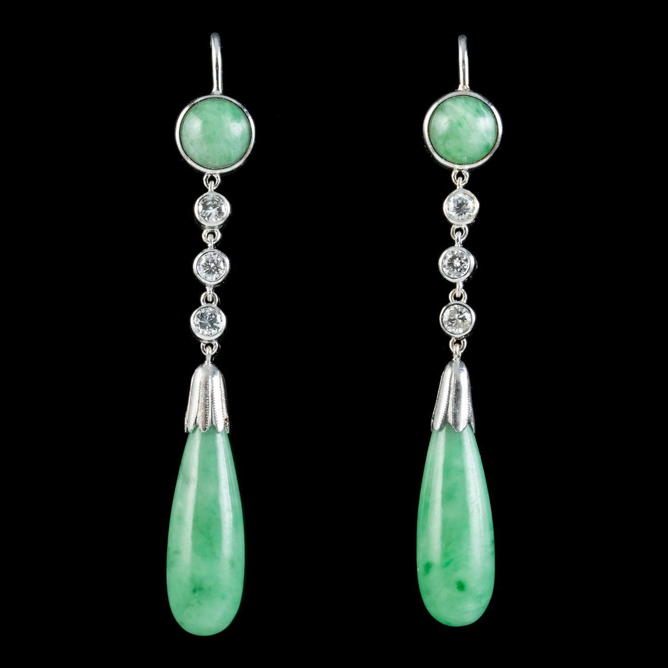 Antique Edwardian Jade Diamond Drop Earrings Platinum Circa 1915 Secondary image