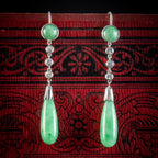 Antique Edwardian Jade Diamond Drop Earrings Platinum Circa 1915