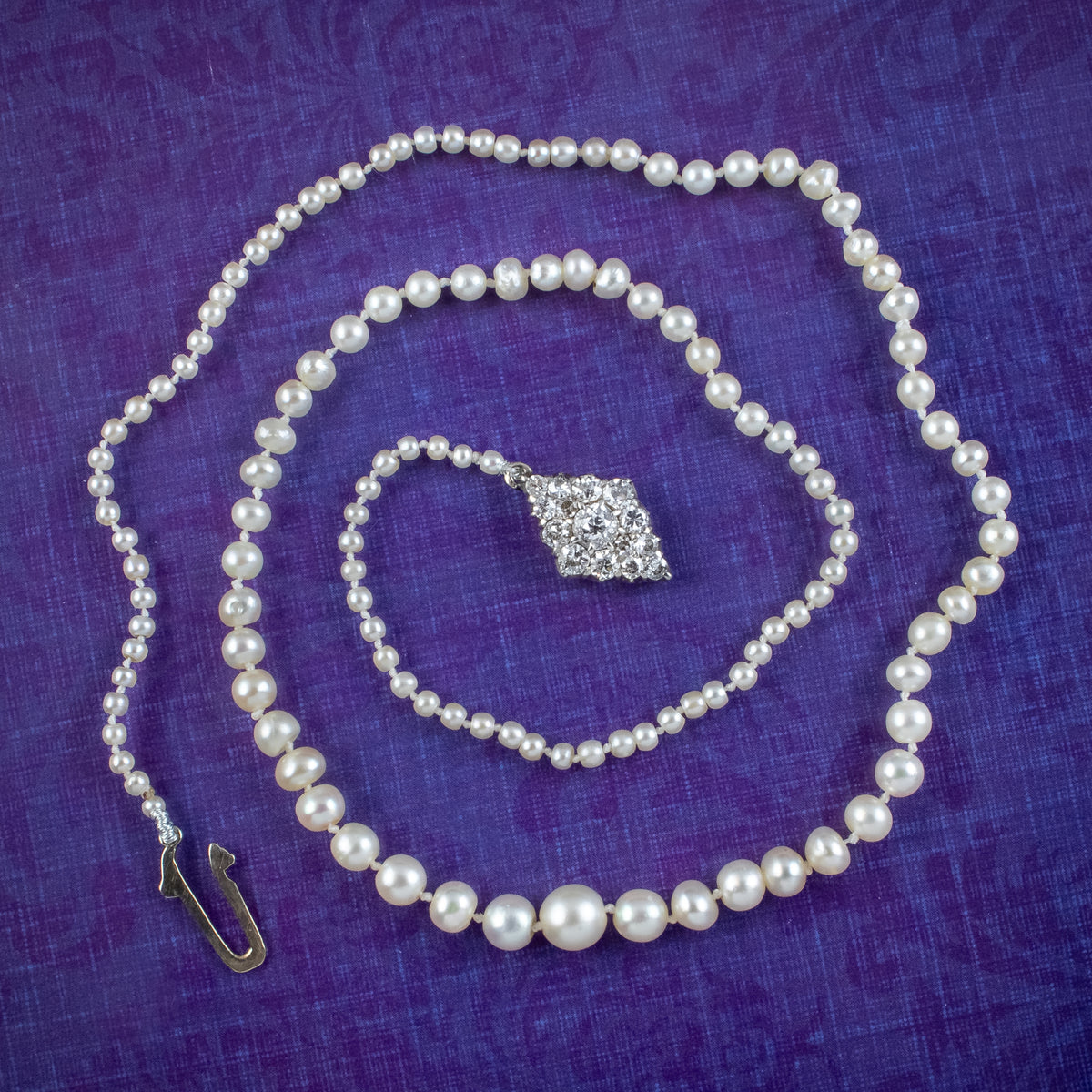 Antique Edwardian Natural Pearl Necklace Diamond Clasp With Box And Cert Main image