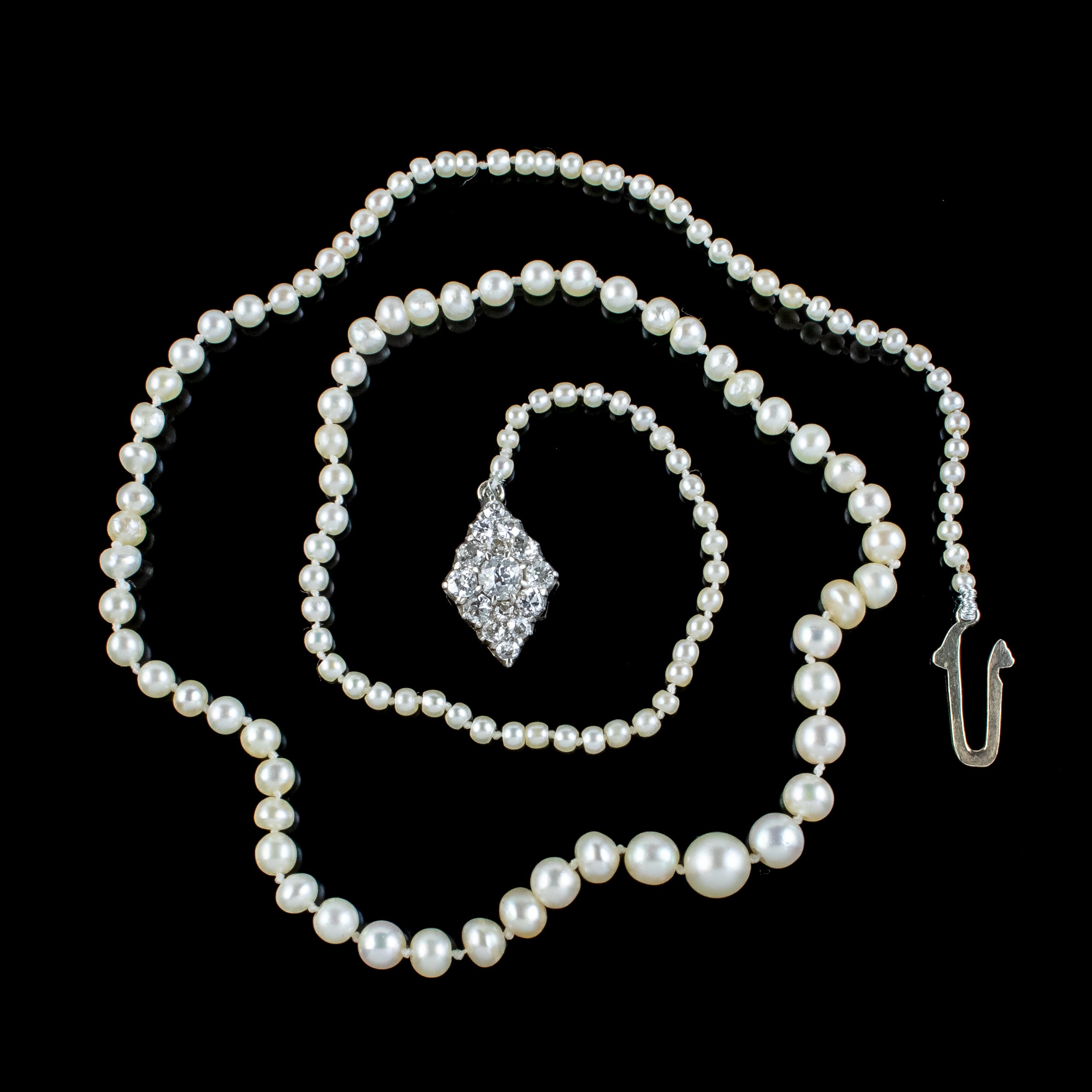 Antique Edwardian Natural Pearl Necklace Diamond Clasp With Box And Cert Secondary image