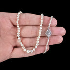 Antique Edwardian Natural Pearl Necklace Diamond Clasp With Box And Cert