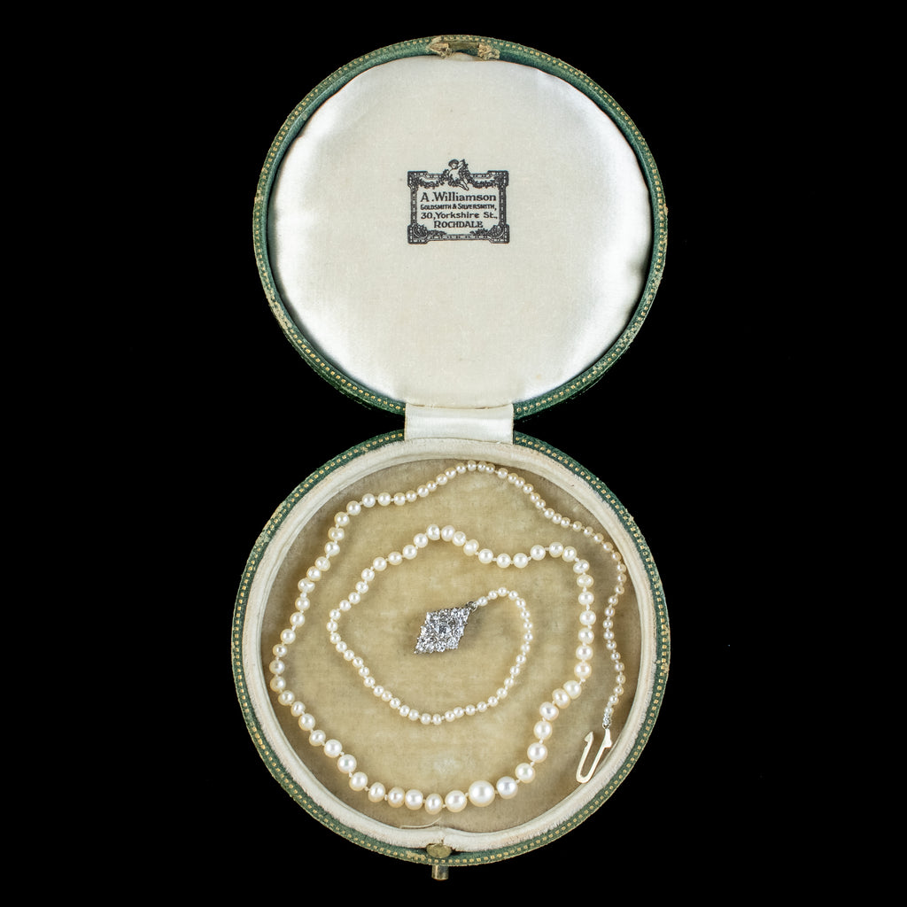 Antique Edwardian Natural Pearl Necklace Diamond Clasp With Box And Cert