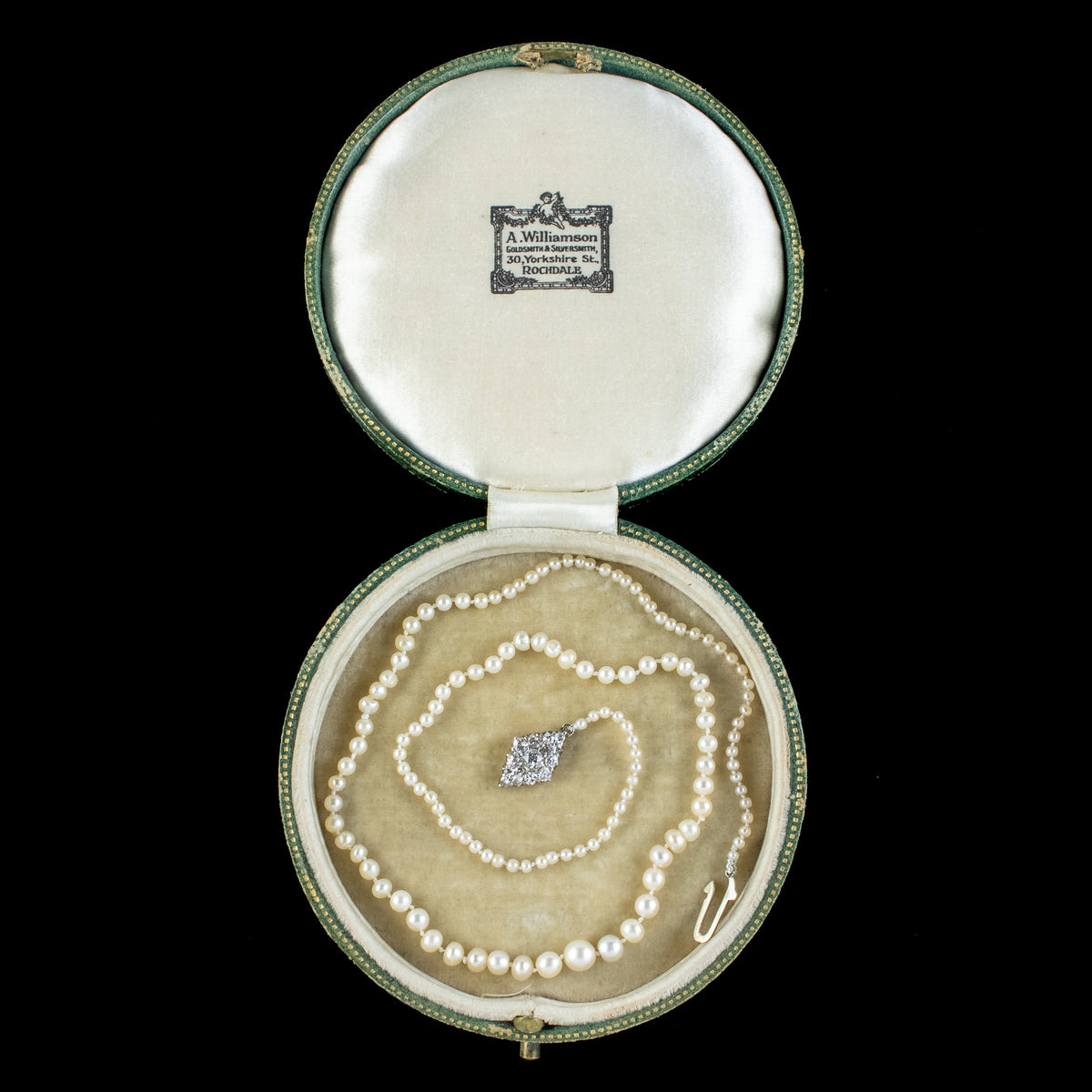 Antique Edwardian Natural Pearl Necklace Diamond Clasp With Box And Cert