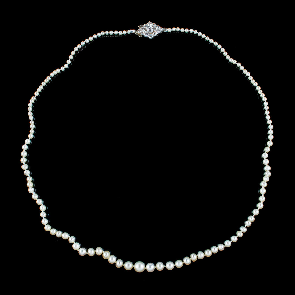 Antique Edwardian Natural Pearl Necklace Diamond Clasp With Box And Cert