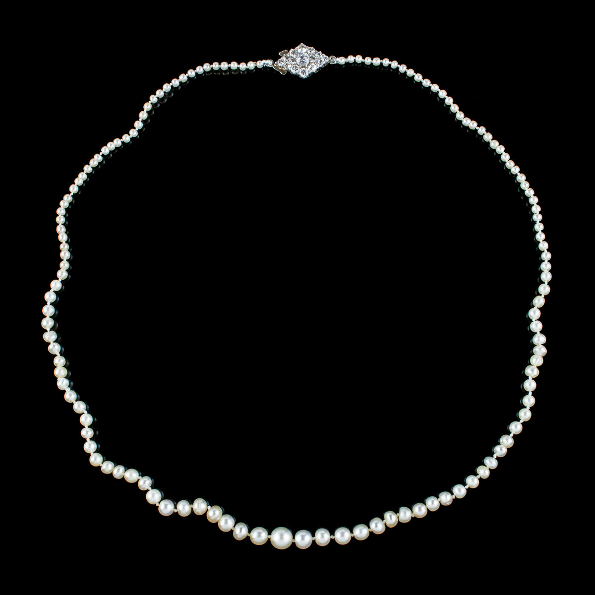 Antique Edwardian Natural Pearl Necklace Diamond Clasp With Box And Cert