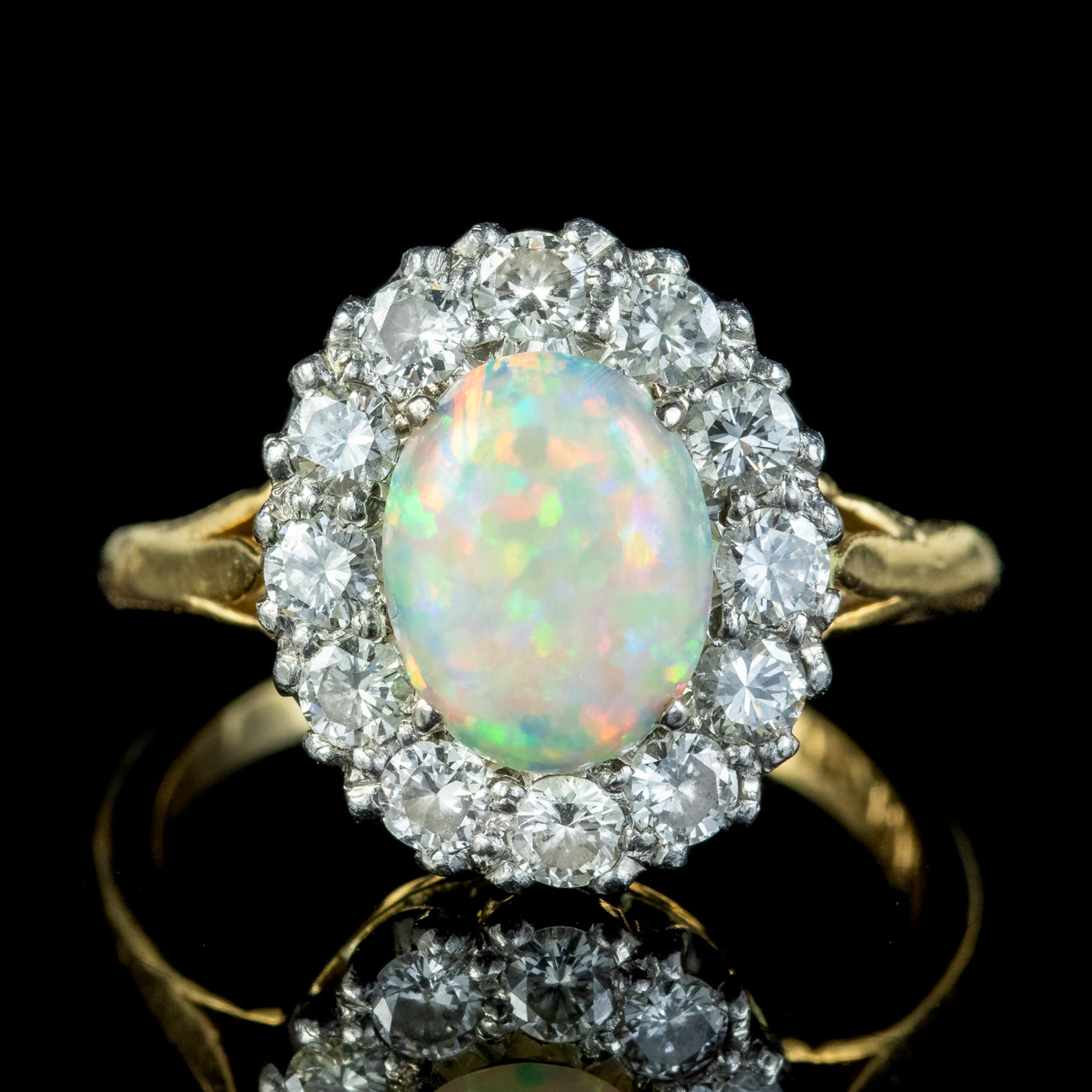 Antique Edwardian Opal Diamond Cluster Ring 2ct Opal Secondary image