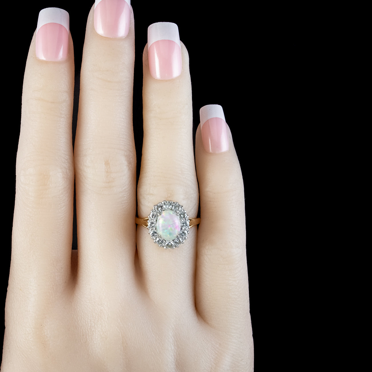 Antique Edwardian Opal Diamond Cluster Ring 2ct Opal 