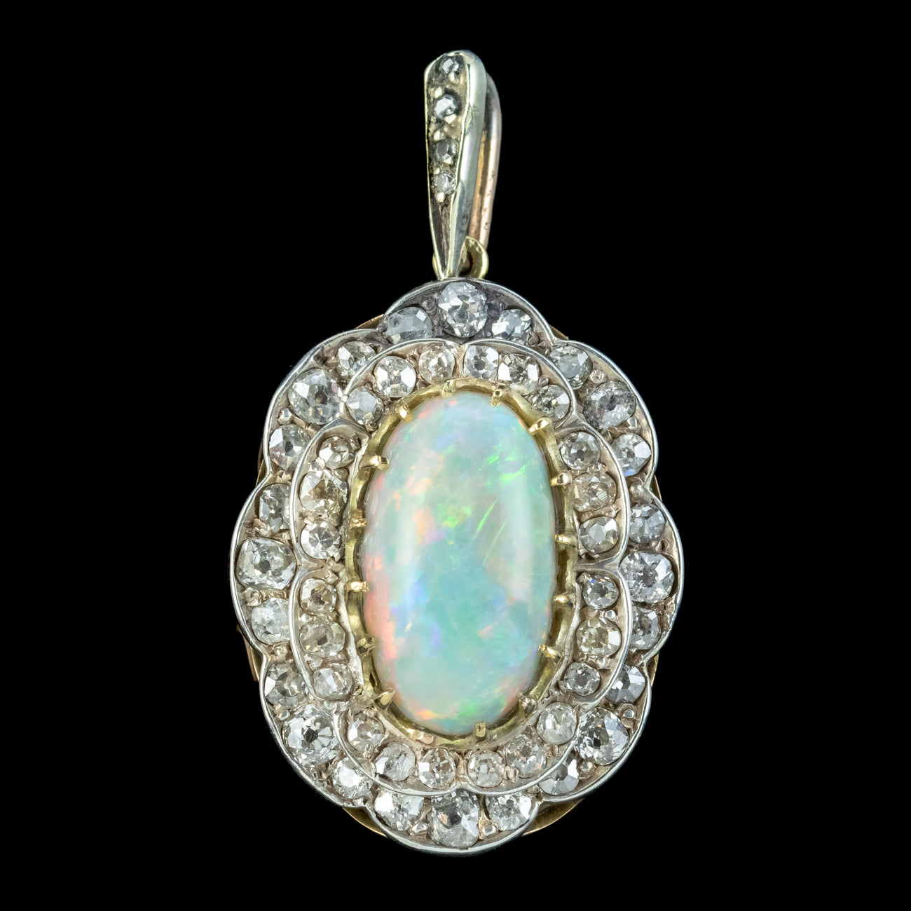 Antique Edwardian Opal Diamond Flower Pendant 6ct Opal Secondary image