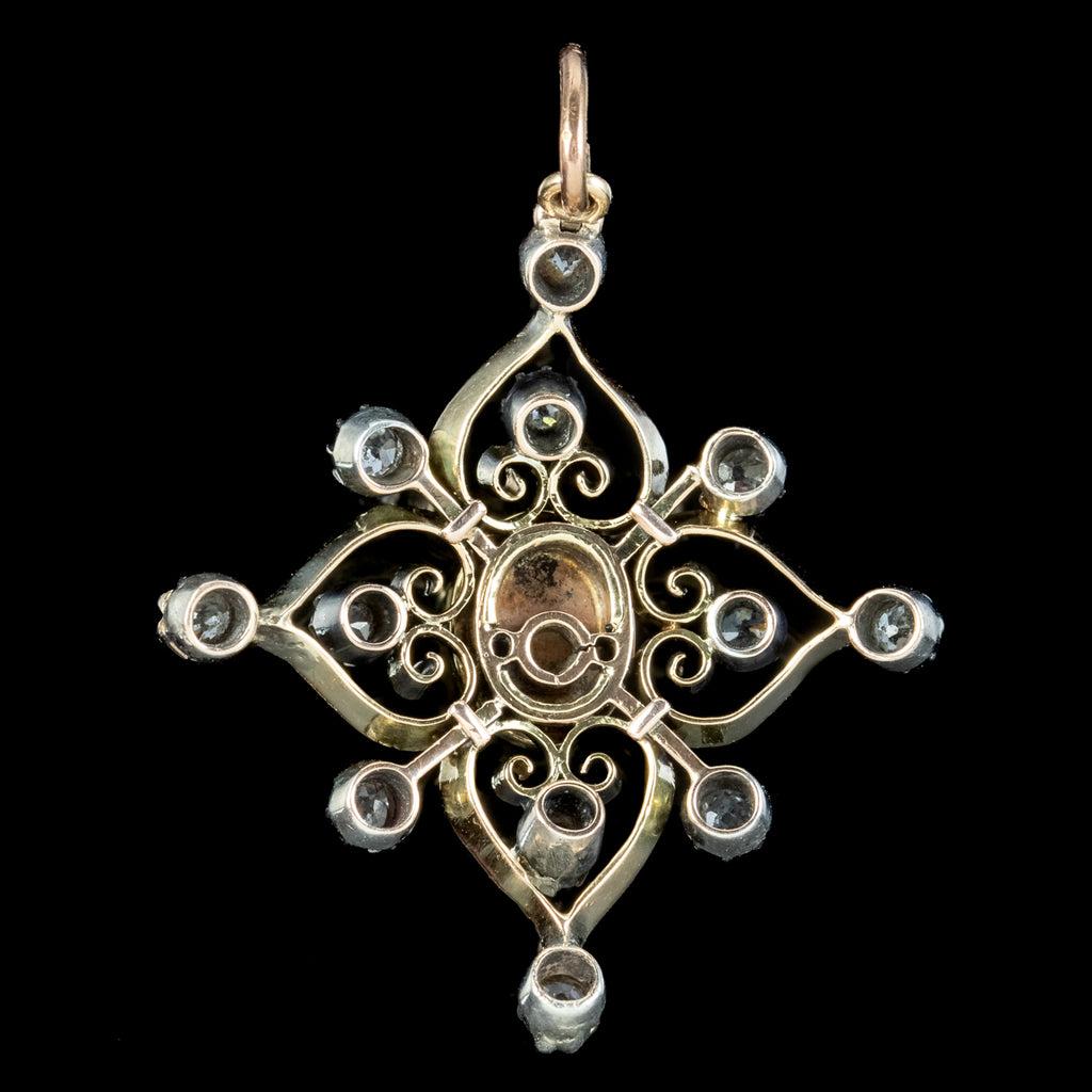 Antique Edwardian Opal Diamond Pendant 18ct Gold 