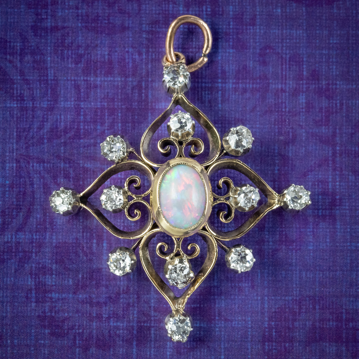 Antique Edwardian Opal Diamond Pendant 18ct Gold  Main image