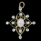 Antique Edwardian Opal Diamond Pendant 18ct Gold 