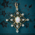 Antique Edwardian Opal Diamond Pendant 18ct Gold 