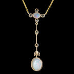 Antique Edwardian Opal Diamond Pendant Necklace 18ct Gold 