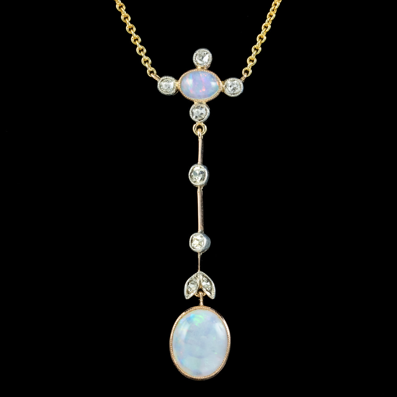 Antique Edwardian Opal Diamond Pendant Necklace 18ct Gold Secondary image