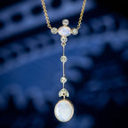 Antique Edwardian Opal Diamond Pendant Necklace 18ct Gold 