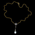 Antique Edwardian Opal Diamond Pendant Necklace 18ct Gold 