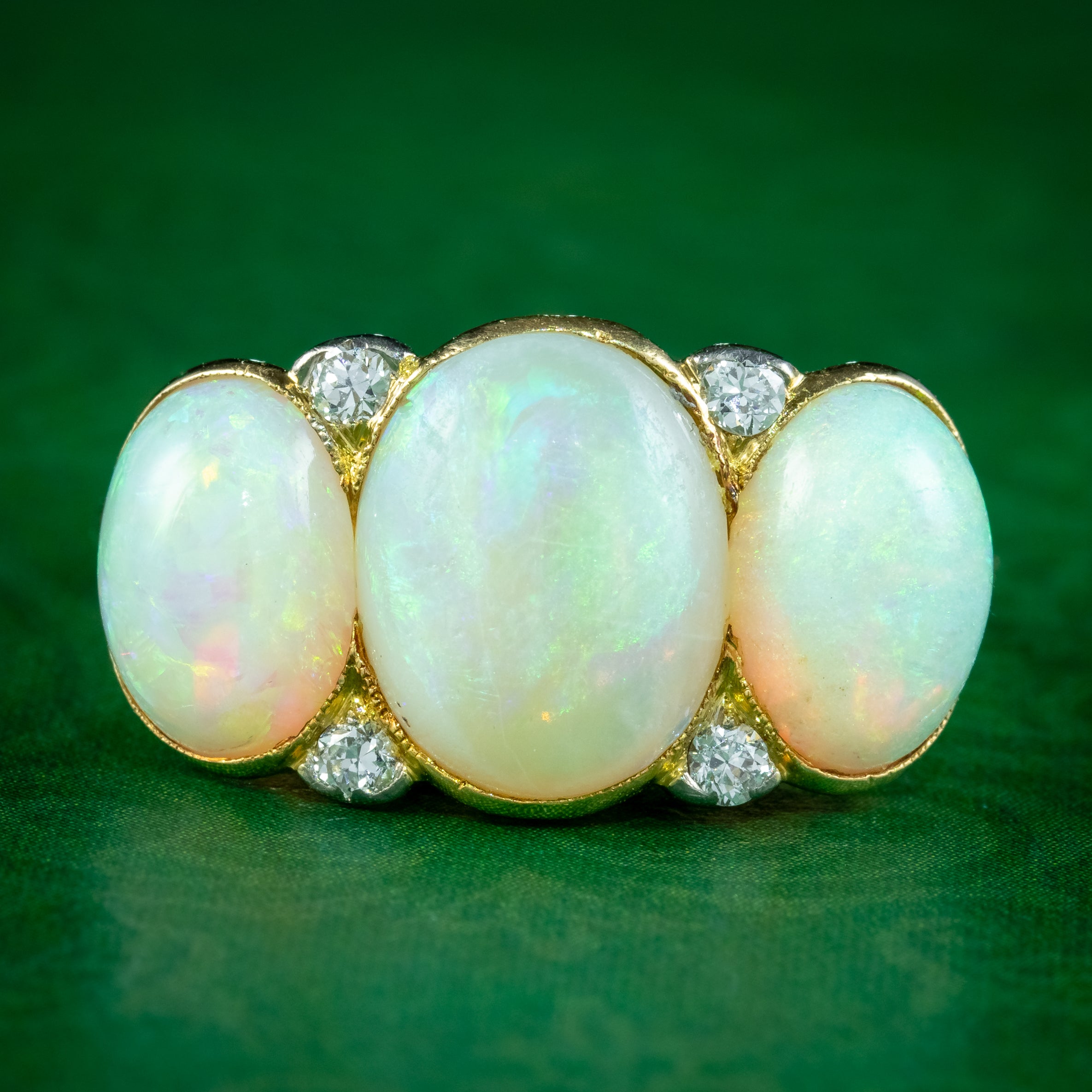 Antique Edwardian Opal Diamond Trilogy Ring 7ct Total  Main image