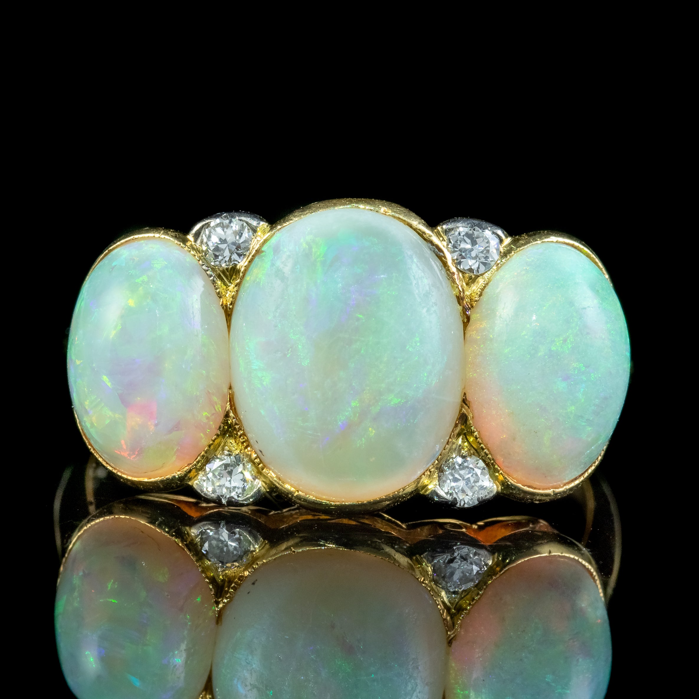 Antique Edwardian Opal Diamond Trilogy Ring 7ct Total Secondary image